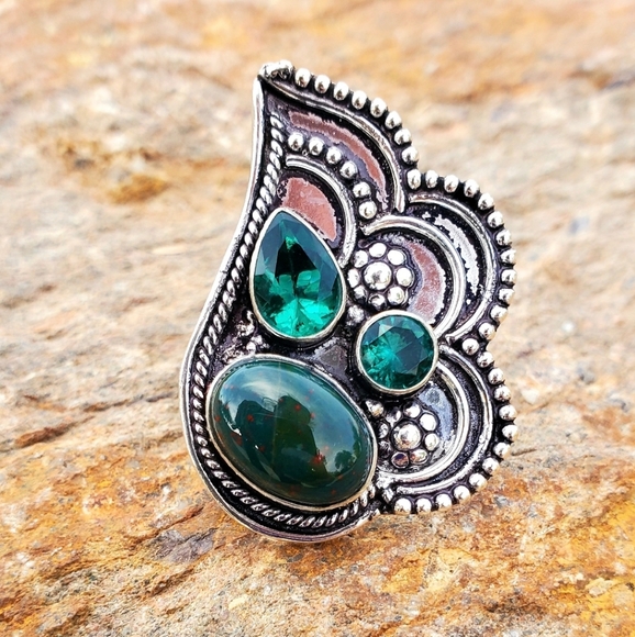 New Bloodstone & Peridot 925 Silver Ring. - Picture 5 of 16